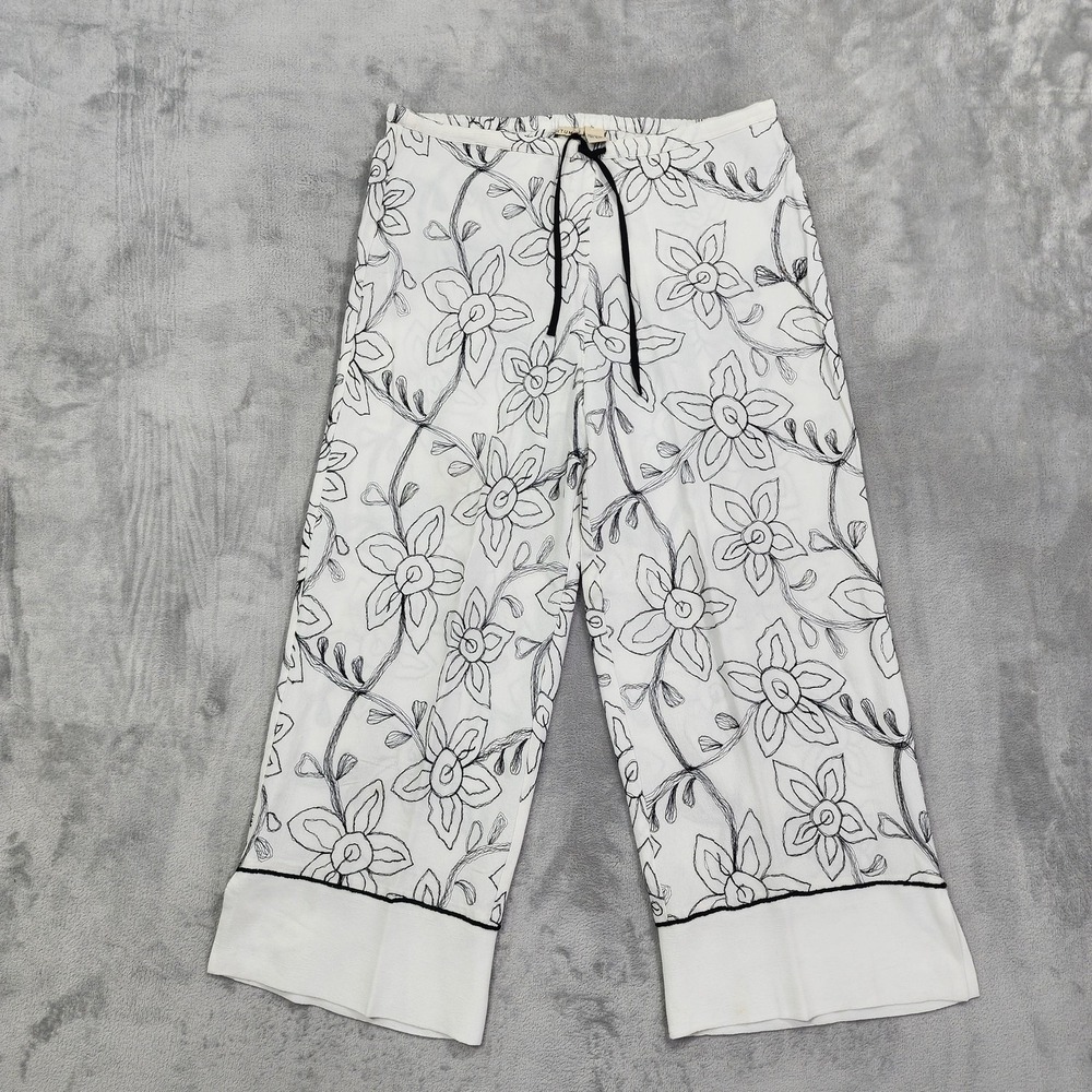 Putumayo Pants Womens S White Floral Crepe Embroidered Crop Drawstring Casual